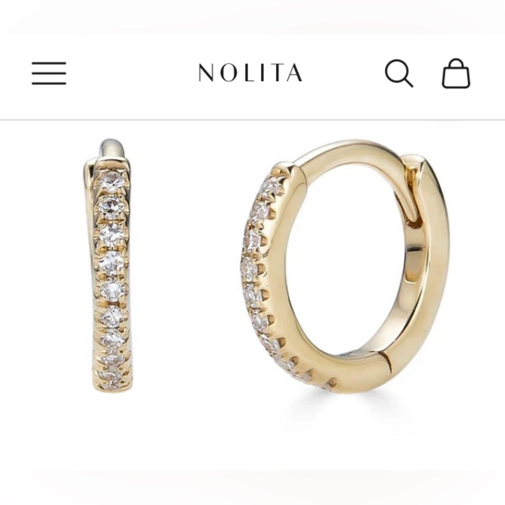 Nolita diamond solid yellow gold 14k huggie hoop earrings 9.5mm